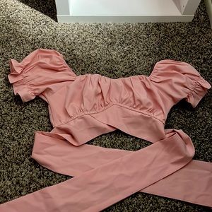 XS, light pink, LYANER, tie-up crop top.